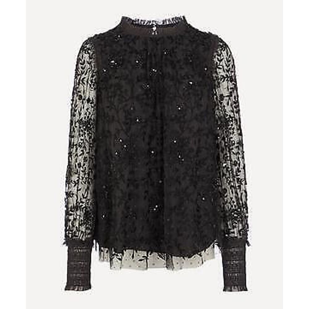 Needle & Thread Whitethorn Embellished Top - 6 - Graphite